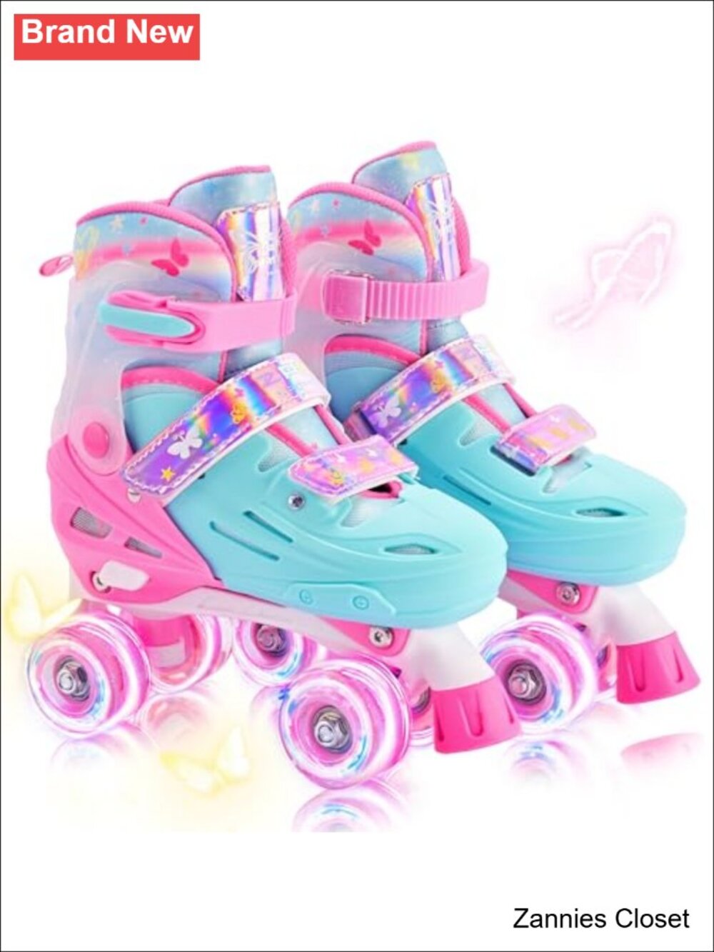 ✨ Girls Adjustable Roller Skates Light Up Wheels Butterfly Sparkle